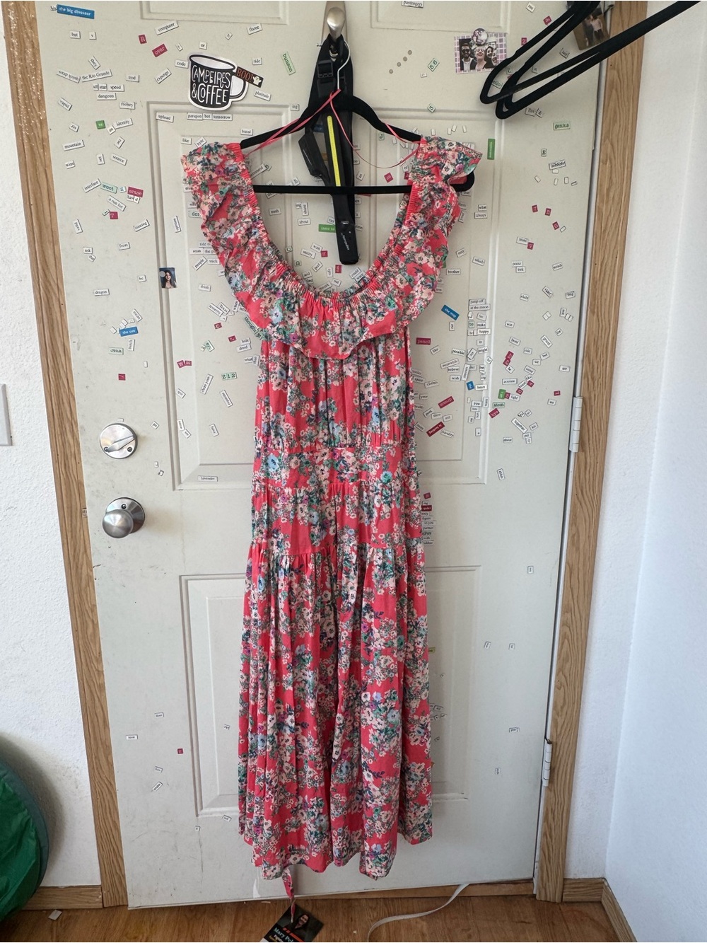 LC Lauren Conrad Coral Floral Ruffled Maxi Dress